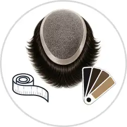 Custom hair system with measuring tape and color samples